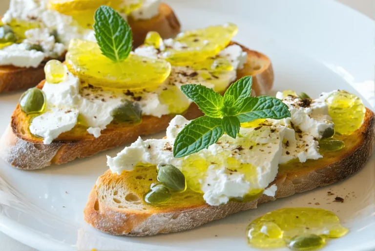Des toast de chèvre frais, fèves et menthe citronnée