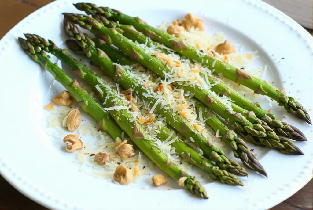 Recette des asperges grillées au parmesan et noisettes