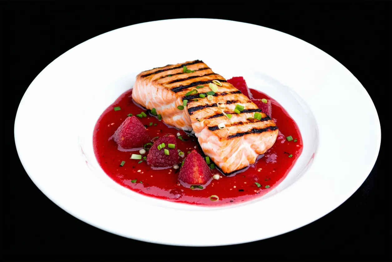 Recette des pavés de saumon grillés, sauce rhubarbe-gingembre