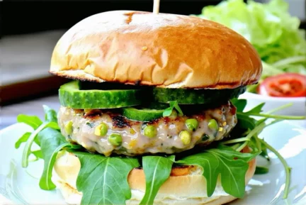 Recette du burger veggie de mai aux pois chiches, petits pois et herbes fraîches