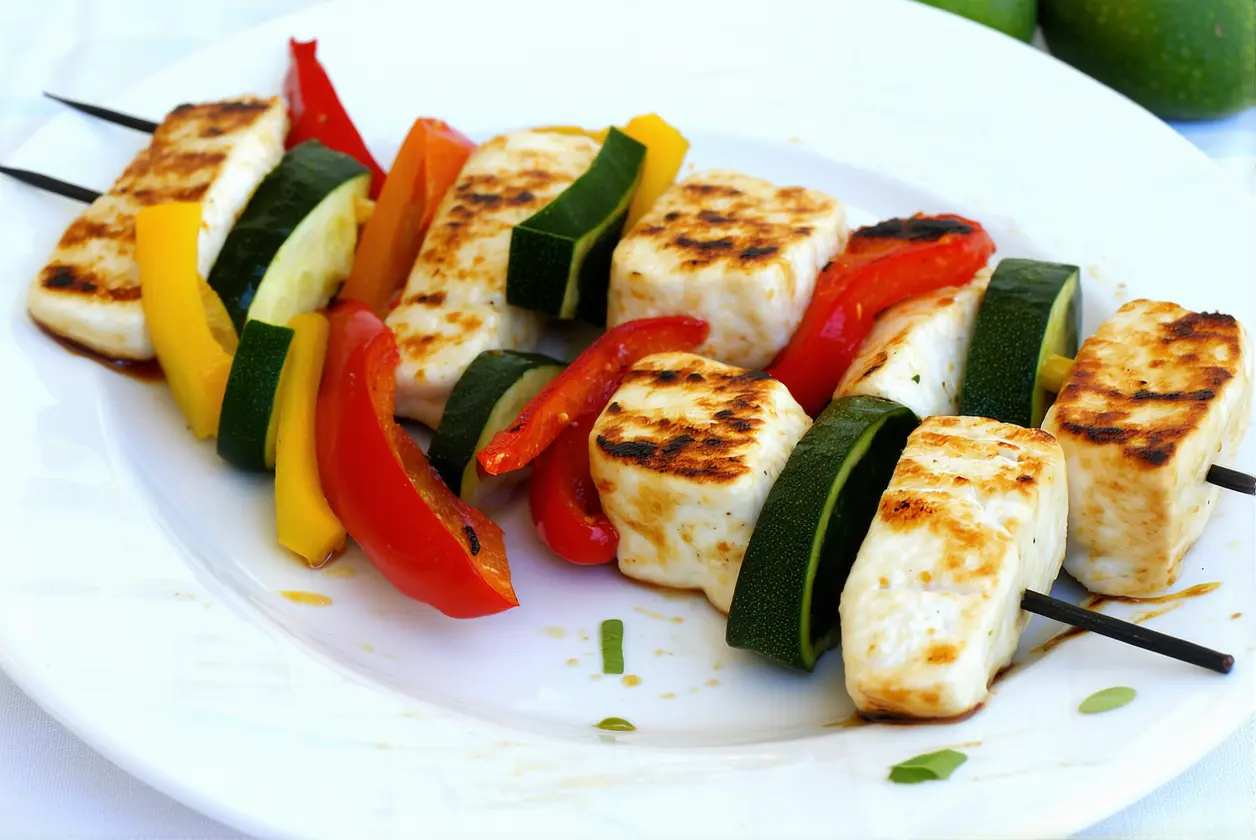 Brochettes de halloumi aux légumes du soleil : la recette végétarienne qui fait sensation
