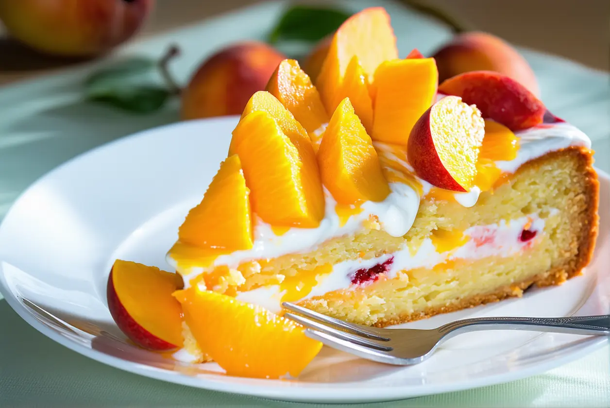 Cake sucré léger à la pêche, parfait pour les goûters d’été
