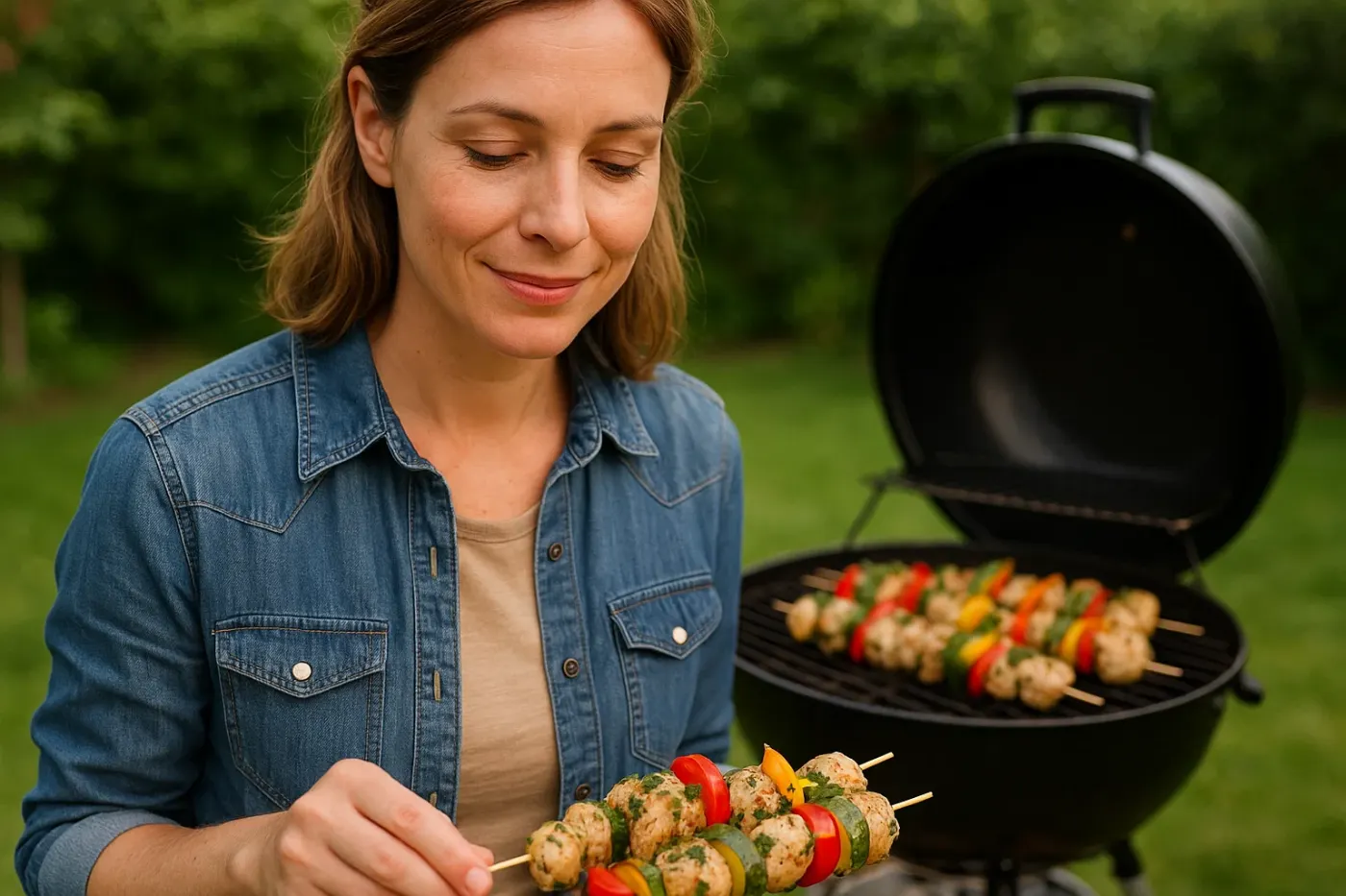Brochettes de poulet aux herbes et légumes : la recette simple et rapide !
