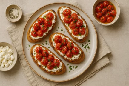 Bruschettas tomates rôties et chèvre frais