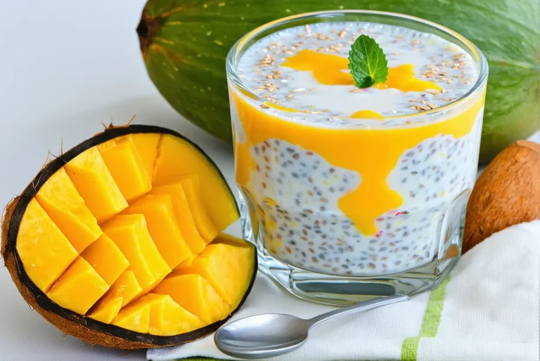 Chia pudding au lait de coco et mangue fraîche – dessert léger et exotique, à préparer à l’avance
