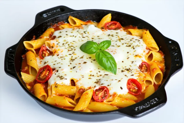 Gratin de pâtes à la tomate et mozzarella allégée – plat familial prêt en 30 minutes