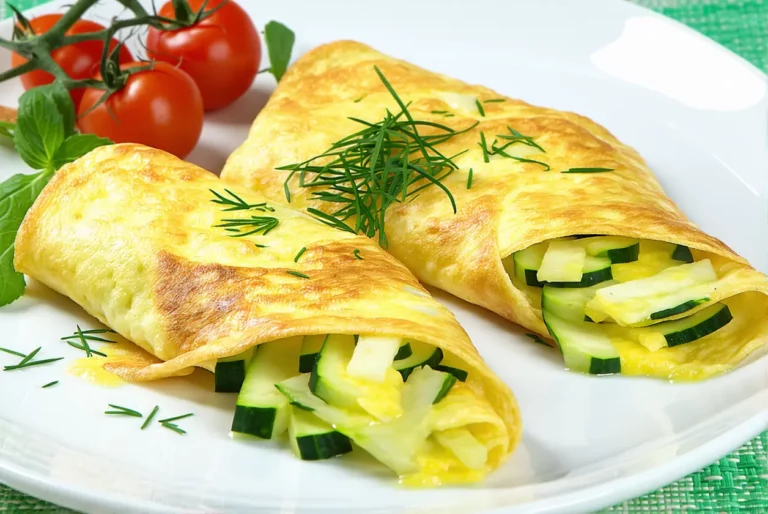 Omelette roulée aux herbes et courgettes râpées – recette économique et idéale pour le soir