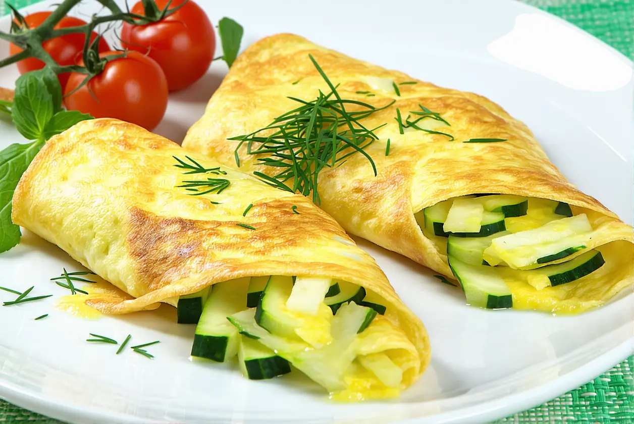 Omelette roulée aux herbes et courgettes râpées – recette économique et idéale pour le soir