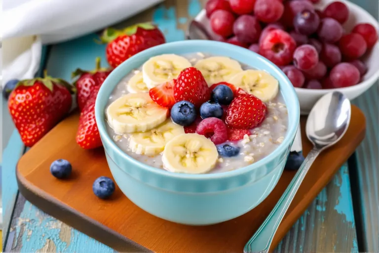 Porridge frais facile et rapide à la banane et fruits rouges – parfait pour un petit-déjeuner healthy