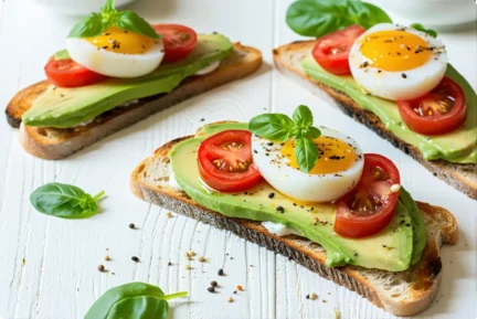 Tartines gourmandes à l’avocat, tomate et œuf mollet – le petit-déjeuner salé facile et équilibré