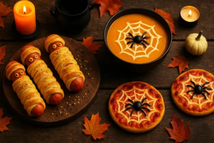 Mini pizzas “toile d’araignée” d’Halloween : un apéro salé bluffant !