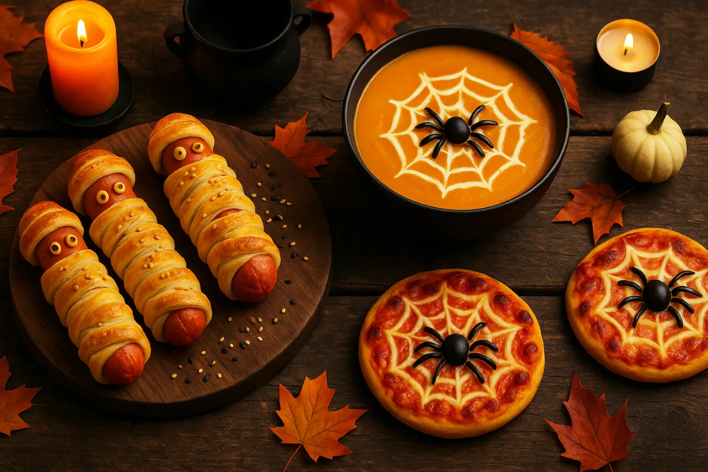 Mini pizzas “toile d’araignée” d’Halloween : un apéro salé bluffant !