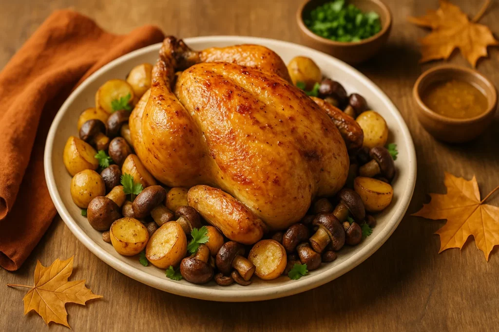 Poulet rôti dimanche : recette champignons & pommes terre