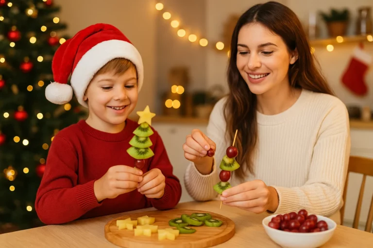 Brochettes de fruits festives sapins de Noël : le goûter rigolo que les enfants assemblent eux-mêmes