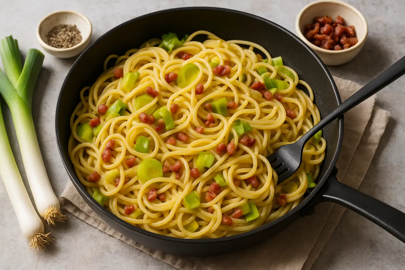 Ma poêlée de pâtes aux poireaux et lardons : le dîner qui sauve les soirs de semaine (moins de 5€ pour toute la famille)